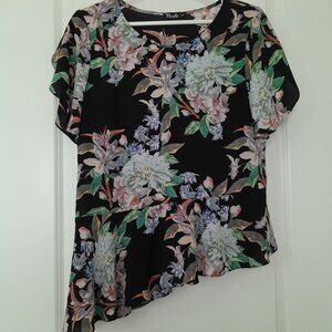 Asymmetrical Floral Blouse with Angel Sleeves - Medium